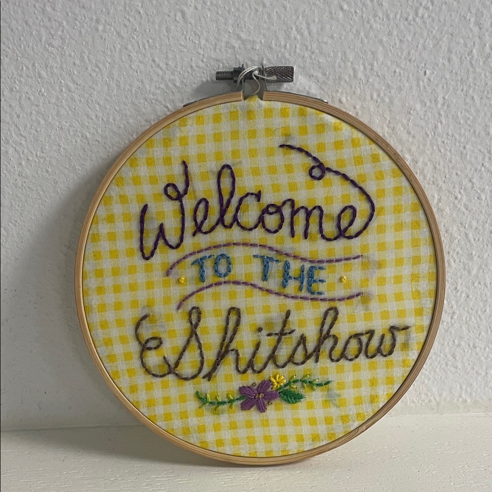 Yellow Gingham Embroidered Wall Art